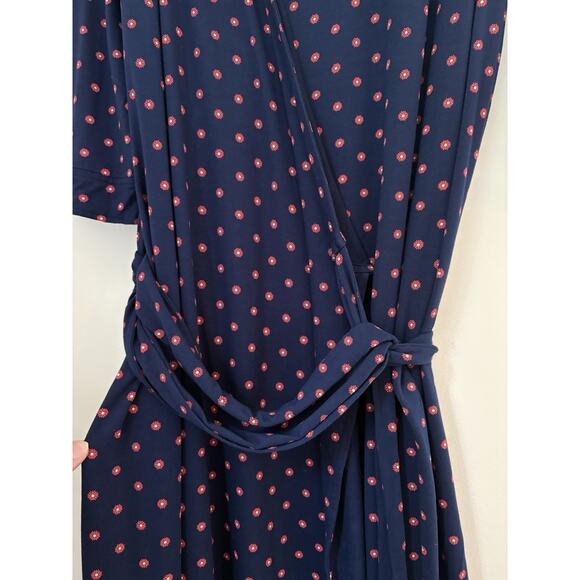 LANDS END Plus Size 1X (16-18) Midi Wrap Dress Navy/Red Ditsy Floral Boho Retro - Picture 7 of 13